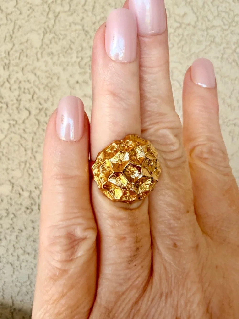Flawless Textured Concave Gold Dome Cocktail Ring
